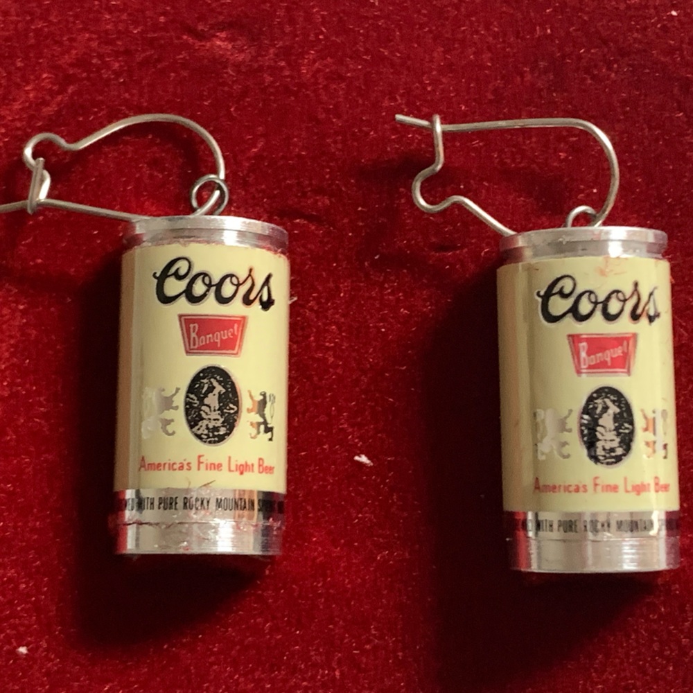 Vintage 70s Coors beer can dangle pierced earrings